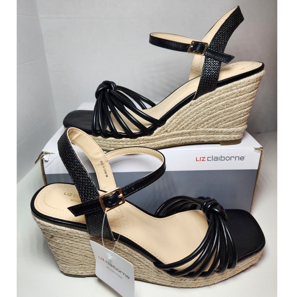 Liz Claiborne Womens Marcos Wedge Sandals Memory Foam, Size 9M, Black